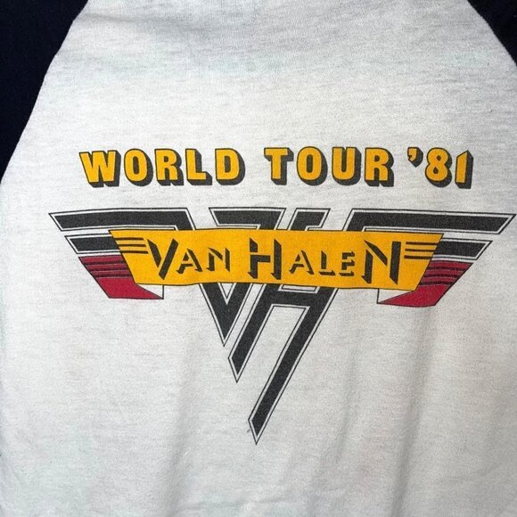 Van Halen 1981 World Tour Rock Concert T Shirt Size Large Vintage Raglan Sleeve - Picture 4 of 13